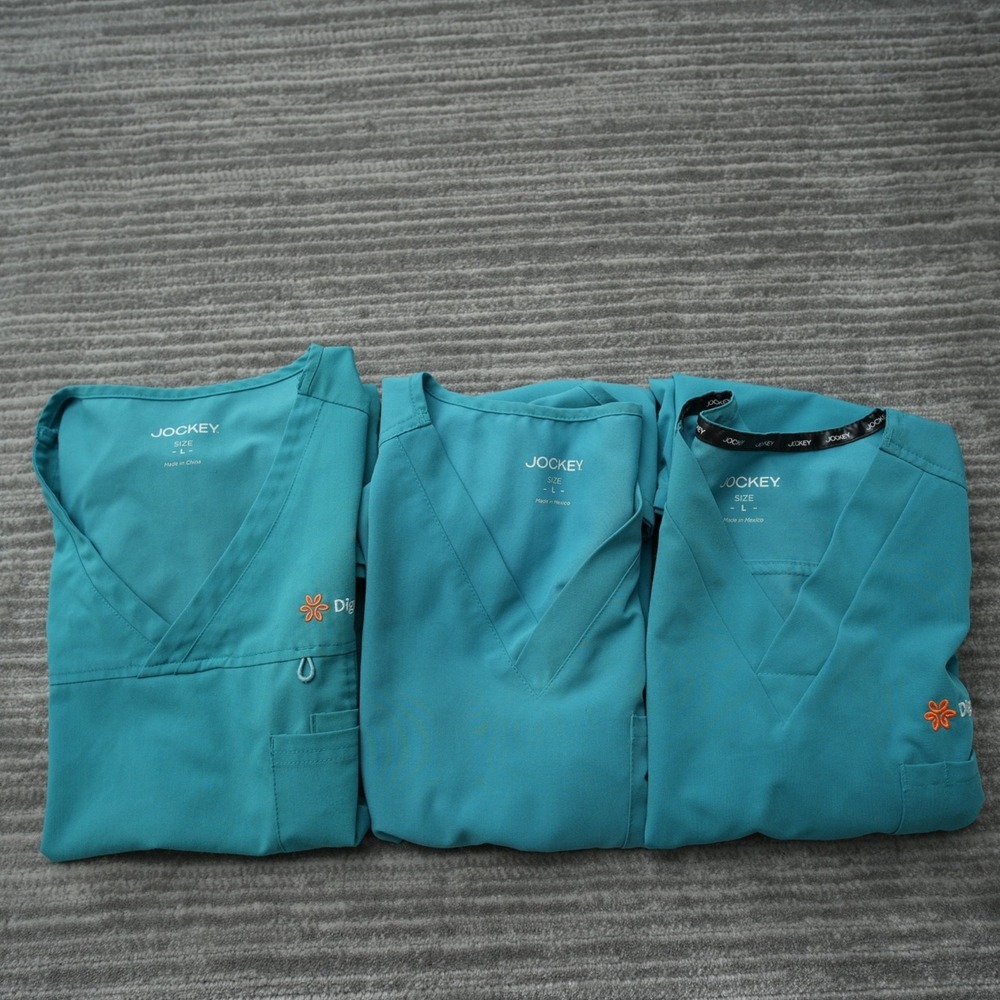 Jockey Dignity Health Scrubs Top Women Blue Medical Shirt Lot of 3‎ Large